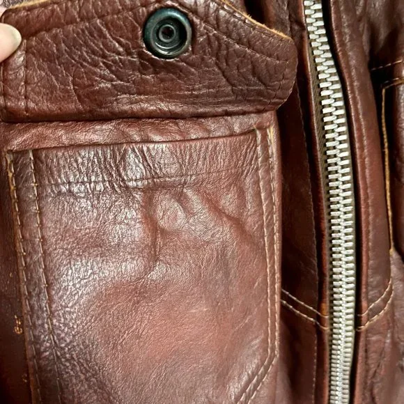 Iconic 70s Brown Leather Bomber Jacket - Picture 9 of 12